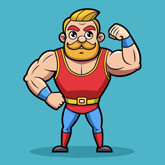 Vector strength training gym bodybuilding strongman man exercise hand drawn cartoon sticker icon concept