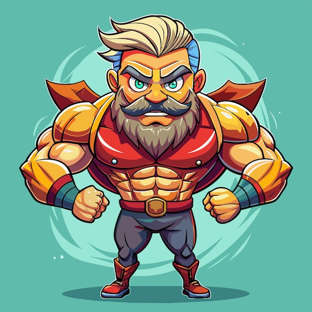 Vettore allenamento di forza palestra bodybuilding uomo forte esercizio a mano disegnato adesivo cartone animato concetto di icona