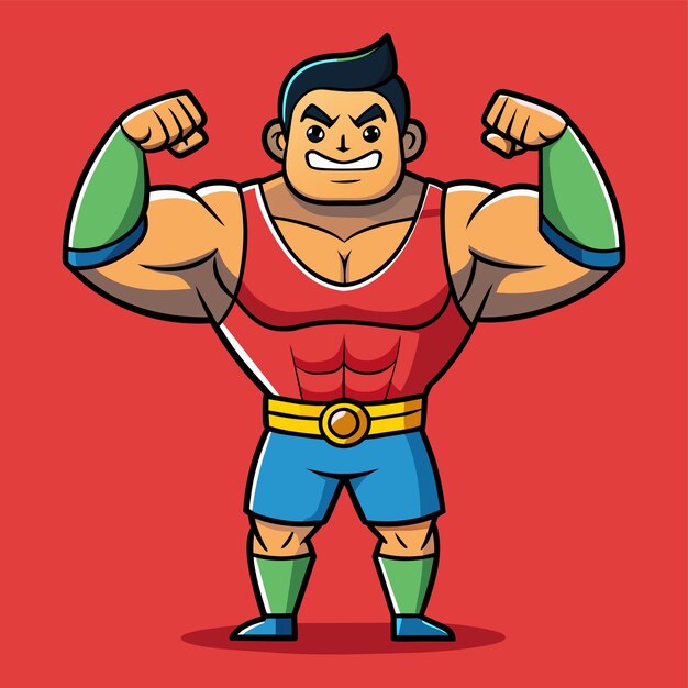Vector strength training gym bodybuilding strongman man exercise hand drawn cartoon sticker icon concept