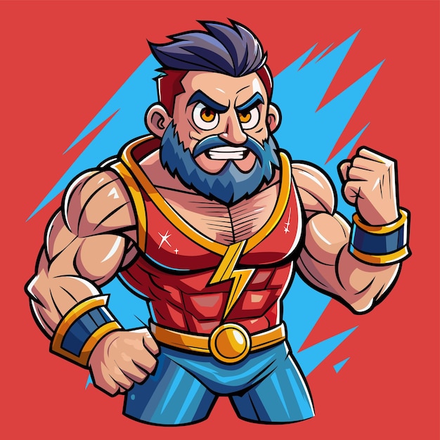 Strength training gym bodybuilding strongman man exercise hand drawn cartoon sticker icon concept