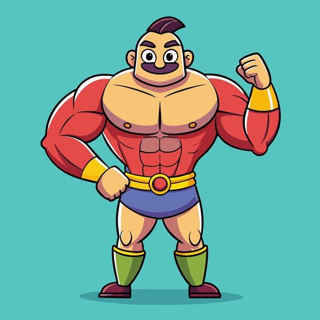 Vector strength training gym bodybuilding strongman man exercise hand drawn cartoon sticker icon concept