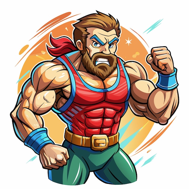 Strength training gym bodybuilding strongman man exercise hand drawn cartoon sticker icon concept