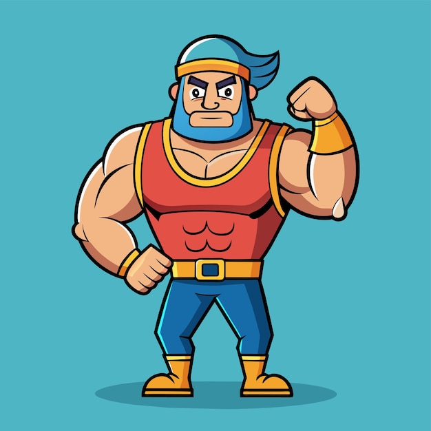 Strength training gym bodybuilding strongman man exercise hand drawn cartoon sticker icon concept