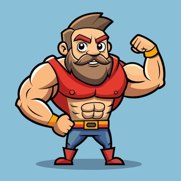 Strength training gym bodybuilding strongman man exercise hand drawn cartoon sticker icon concept