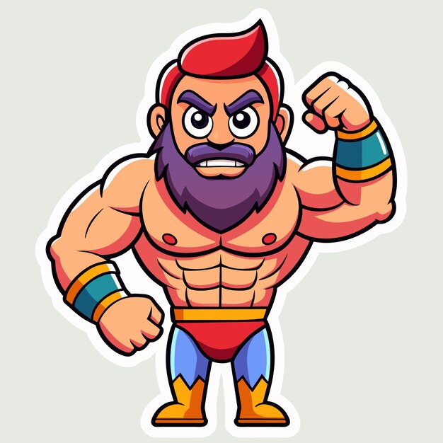 Vector strength training gym bodybuilding strongman man exercise hand drawn cartoon sticker icon concept