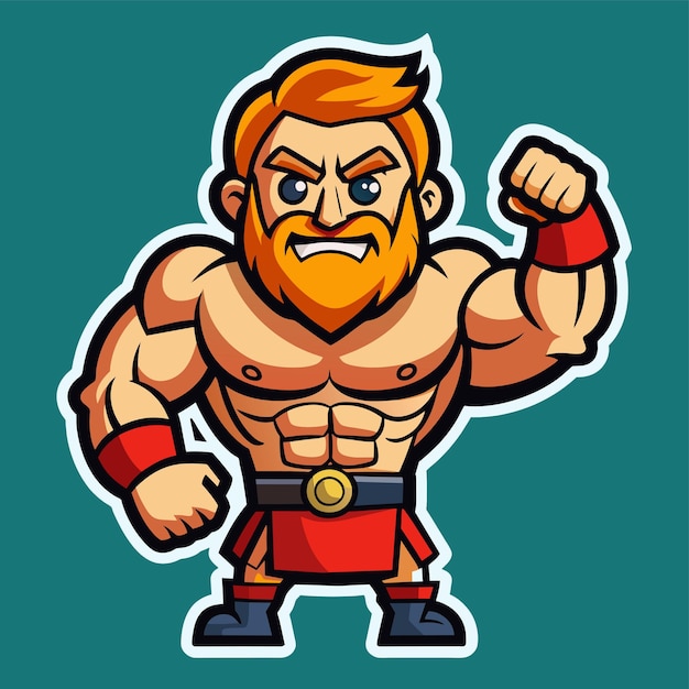 Vector strength training gym bodybuilding strongman man exercise hand drawn cartoon sticker icon concept