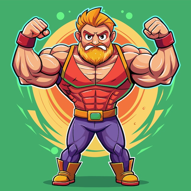 Strength training gym bodybuilding strongman man exercise hand drawn cartoon sticker icon concept