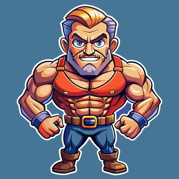 Strength training gym bodybuilding strongman man exercise hand drawn cartoon sticker icon concept