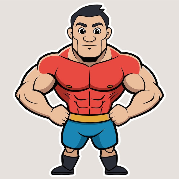 Vector strength training gym bodybuilding strongman man exercise hand drawn cartoon sticker icon concept