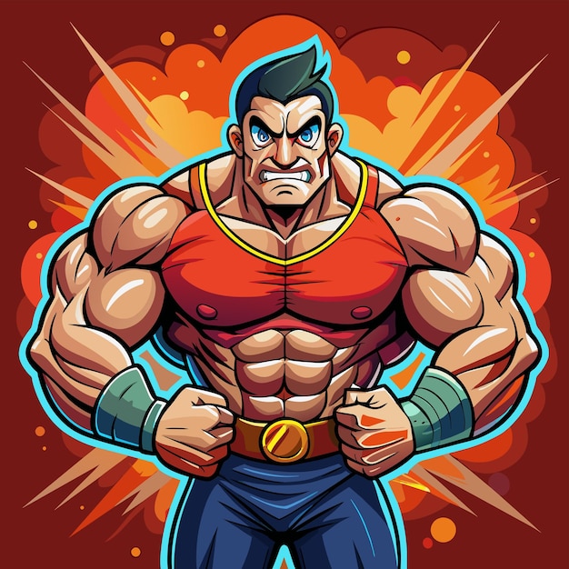 Strength training gym bodybuilding strongman man exercise hand drawn cartoon sticker icon concept