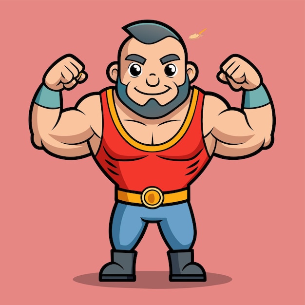 Vector strength training gym bodybuilding strongman man exercise hand drawn cartoon sticker icon concept