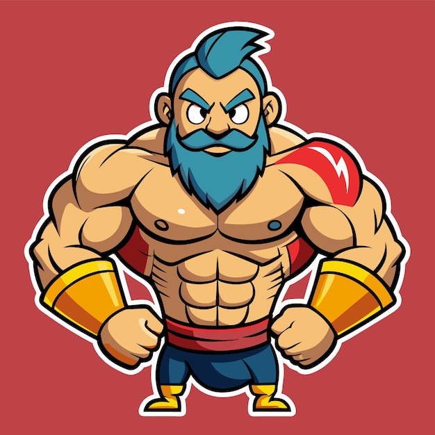 Strength training gym bodybuilding strongman man exercise hand drawn cartoon sticker icon concept