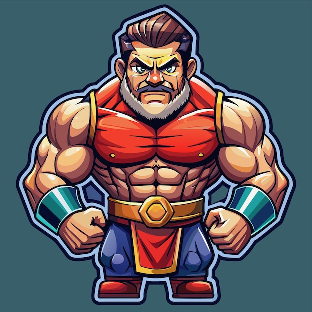 Strength training gym bodybuilding strongman man exercise hand drawn cartoon sticker icon concept