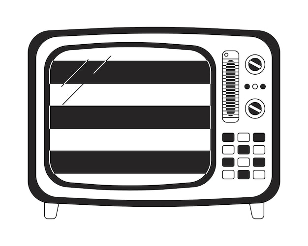 Strepen op tv plat monochroom geïsoleerd vector object Oude tv Geen signaal Vintage televisie Bewerkbare zwart-wit lijn kunst tekening Eenvoudige omtrek spot illustratie voor web grafisch ontwerp