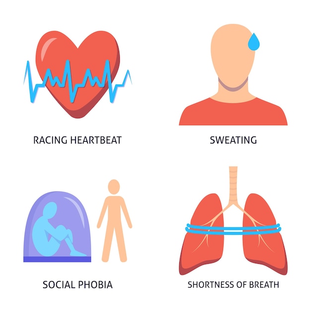 Vettore insieme dell'icona di sintomi di stress e ansia