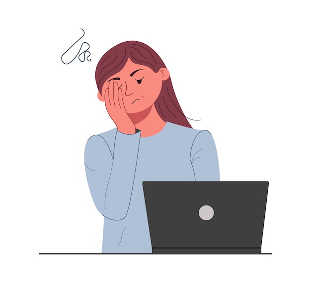 Stress beroepsmatige burn-out professionele uitputting concept Overwerkte jonge vrouw op laptop