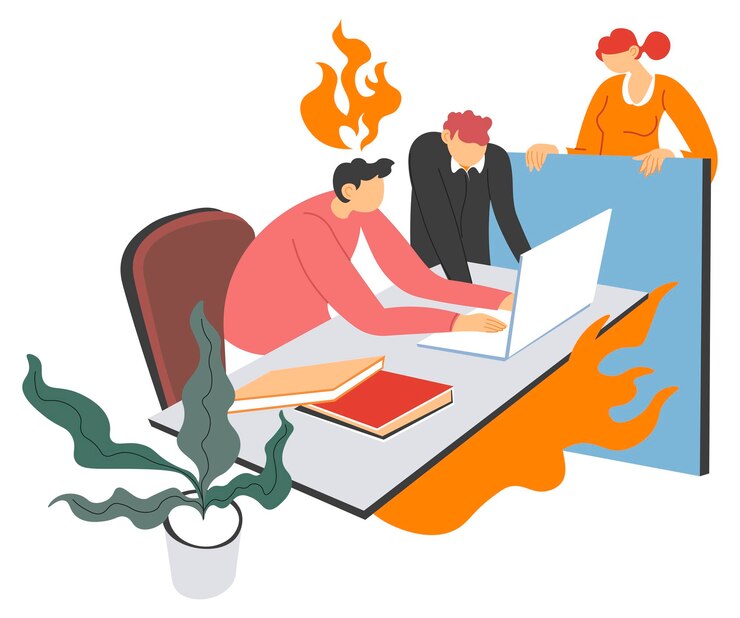 Vector stress and deadlines at work office team working