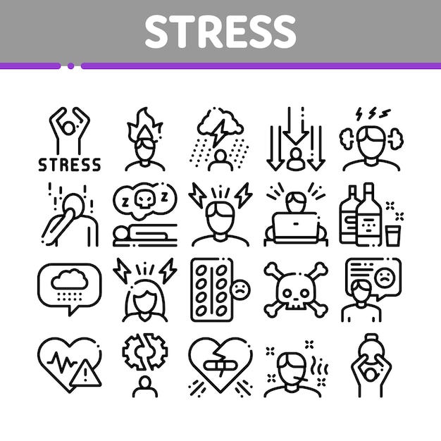 Stress And Depression Collection Icons Set