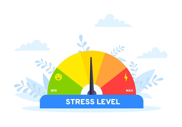 Stress niveau meter vlakke stijl ontwerp concept vector illustratie