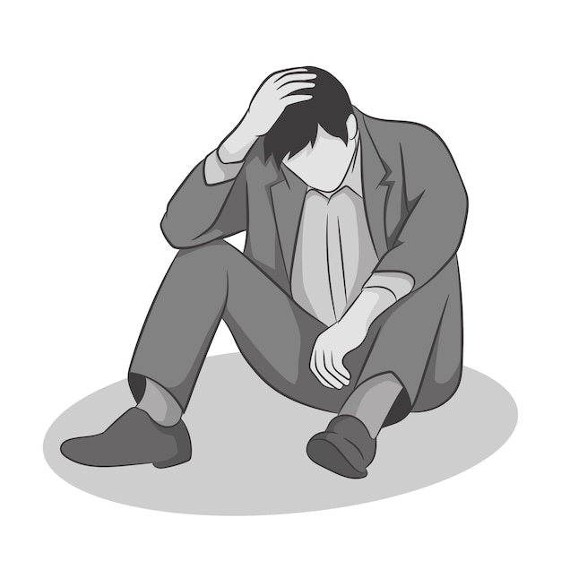 Stressed disappointed man feels tension Vector illustration flat style clip art