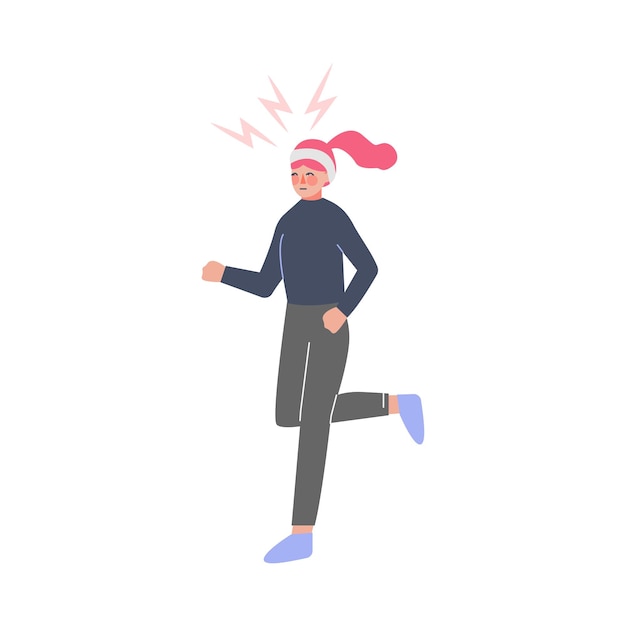 Vettore ragazza stressata che corre all'aperto per calmarsi emozione stressata persona che si rilassa riduzione e gestione dello stress illustrazione vettoriale in stile cartone animato