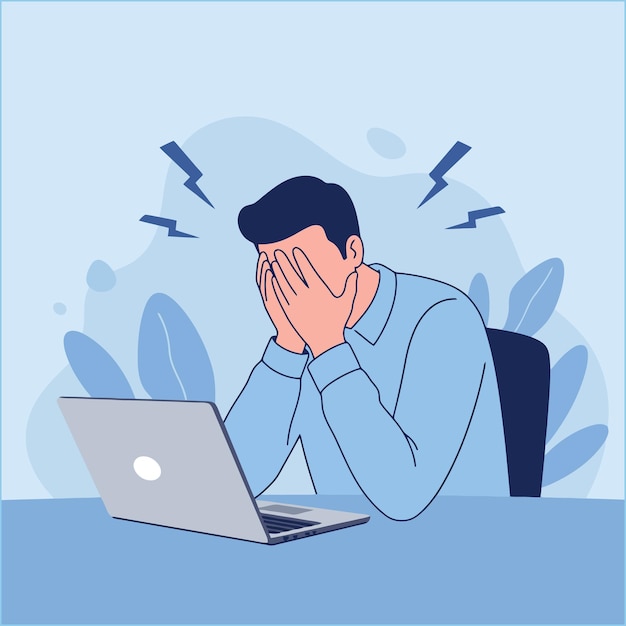 ラップトップ の 前 で ストレス を 抱え て いる 人 は,仕事 に 圧倒 さ れ て いる と 感じ て い ます