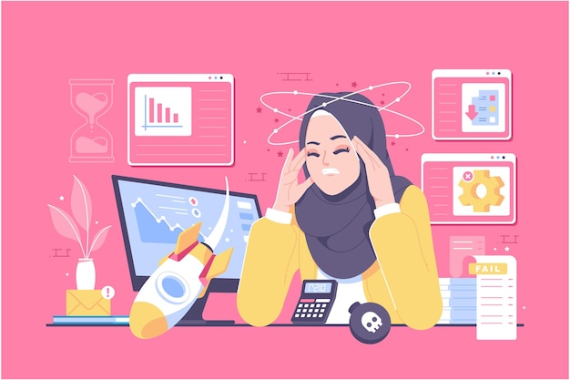 stressed working business woman illustration