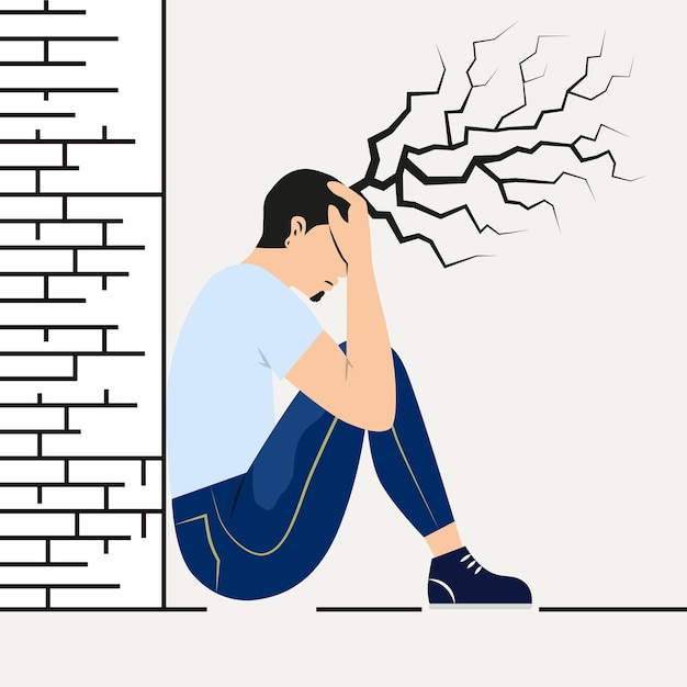 Stressful situation Man thinking Male character with broken life