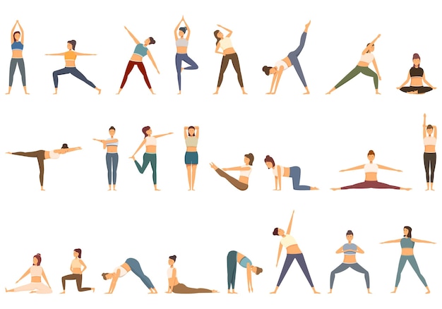 Vector stretching icons set cartoon vector yoga pilates