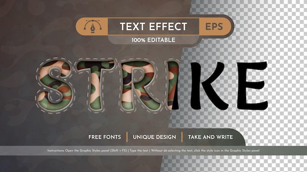 Vector strike editable text effect font style