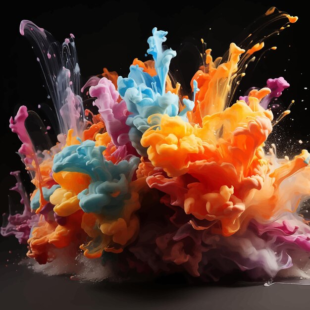 Strike impact hit stain splashing burst fluid smooth dynamic ink mixed painting rainbow palette