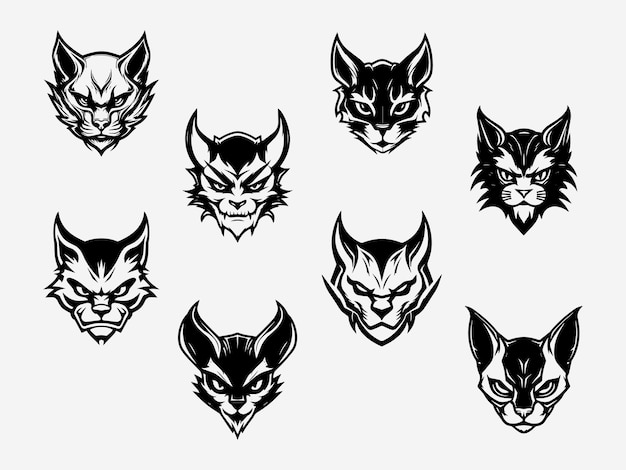 Striking black white illustration of a cat's head set capturing its elegance mystery and grace