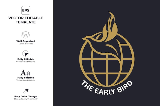 Vector striking logo template of a bird escaping the earth's cage