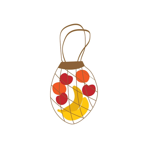 String bag with fruits banana orange and apple Vector illustration with isolated objects