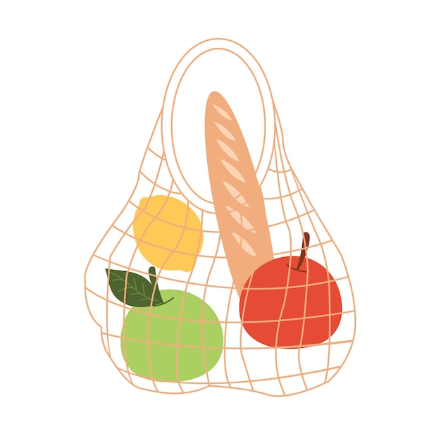 String mesh cotton eco bag. grocery purchases, textile package.