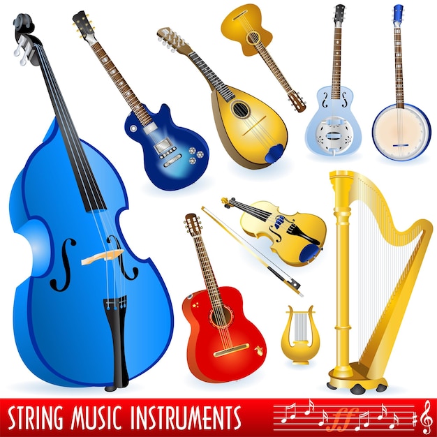 Дизайн иллюстраций струнных музыкальных инструментов