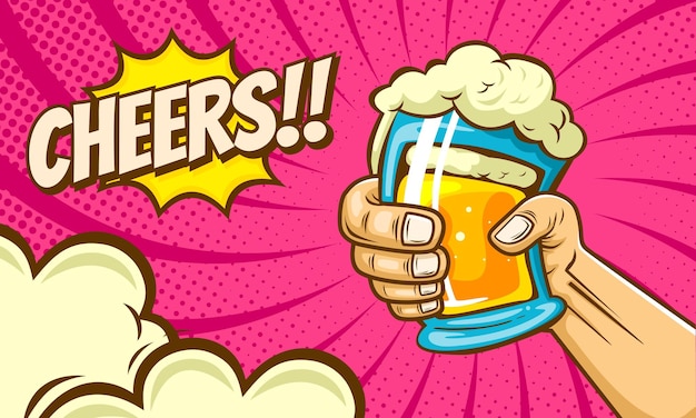 Vector strip cartoon hand houden bierglas illustratie