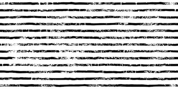 Полосатый узор линии векторный гранж рисованной черно-белый фон чернила кисть абстрактный дизайн бесшовный узор горизонтальная винтажная текстура печать эскиз краски простые обои полосатый узор
