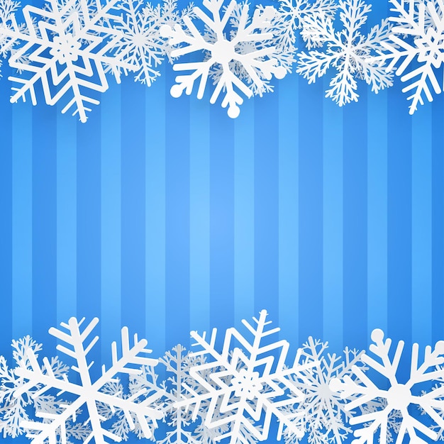 Полосатый фон в голубых тонах с белыми снежинками