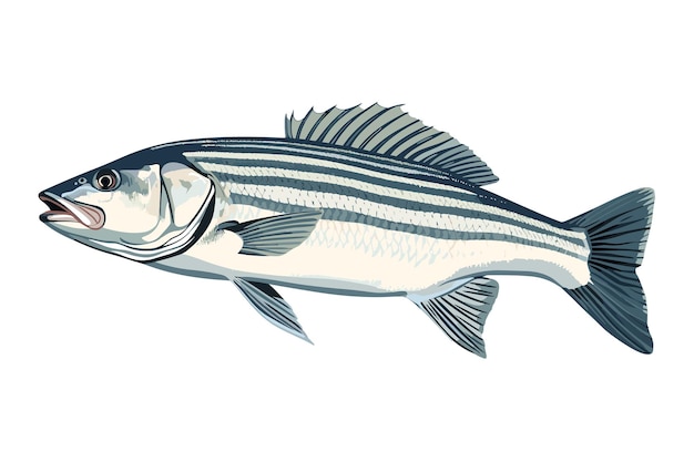 Vector striped bass fish vector art still life painting flat illustration
