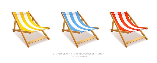 Striped beach chair collections isolated on white background eps 10 vector illustration