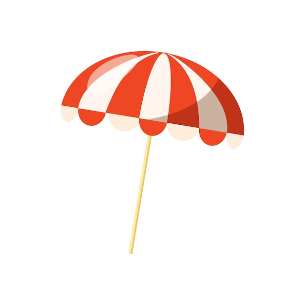 Striped beach umbrella icon in cartoon style on a white background