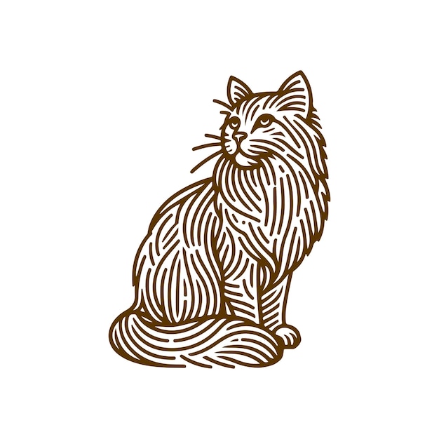striped cat in the style of engraving