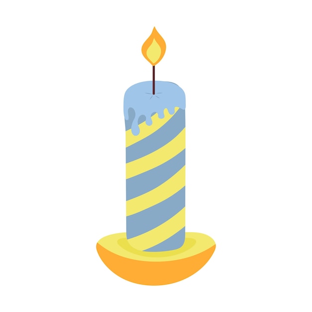 Striped Christmas candle in a candlestick. Vector illustration.