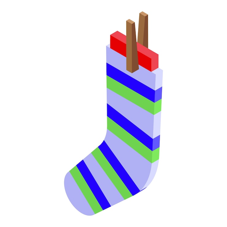 Vector striped christmas stocking waiting to be filled with gifts isometric illustration