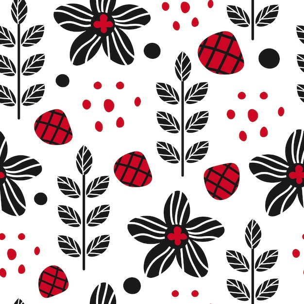 Striped flower and branch Scandinavian seamless pattern