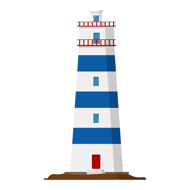 Vector striped lighthouse sea tower illustration