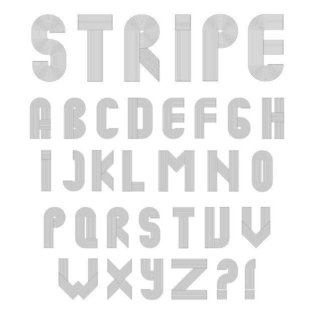 Vector striped line alphabet letter set