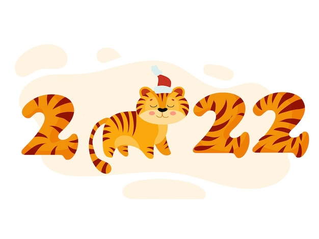 Полосатые числа 2022 года для календаря. прошлый тигренок символ нового года. год тигра. векторные иллюстрации, изолированные на белом фоне.