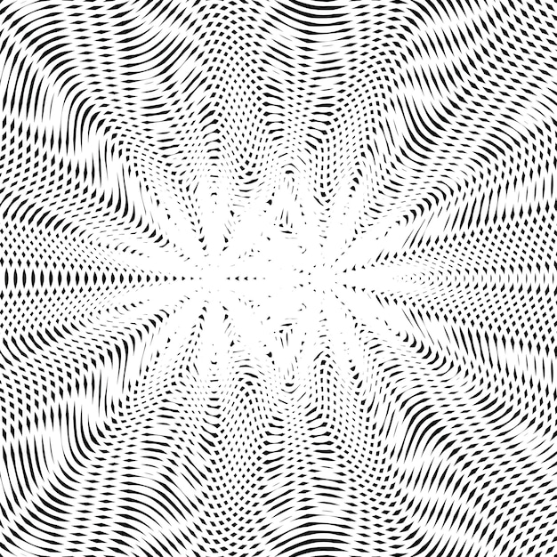 Striped  psychedelic background with black and white moire lines. Gradient optical pattern, motion effect tile.
